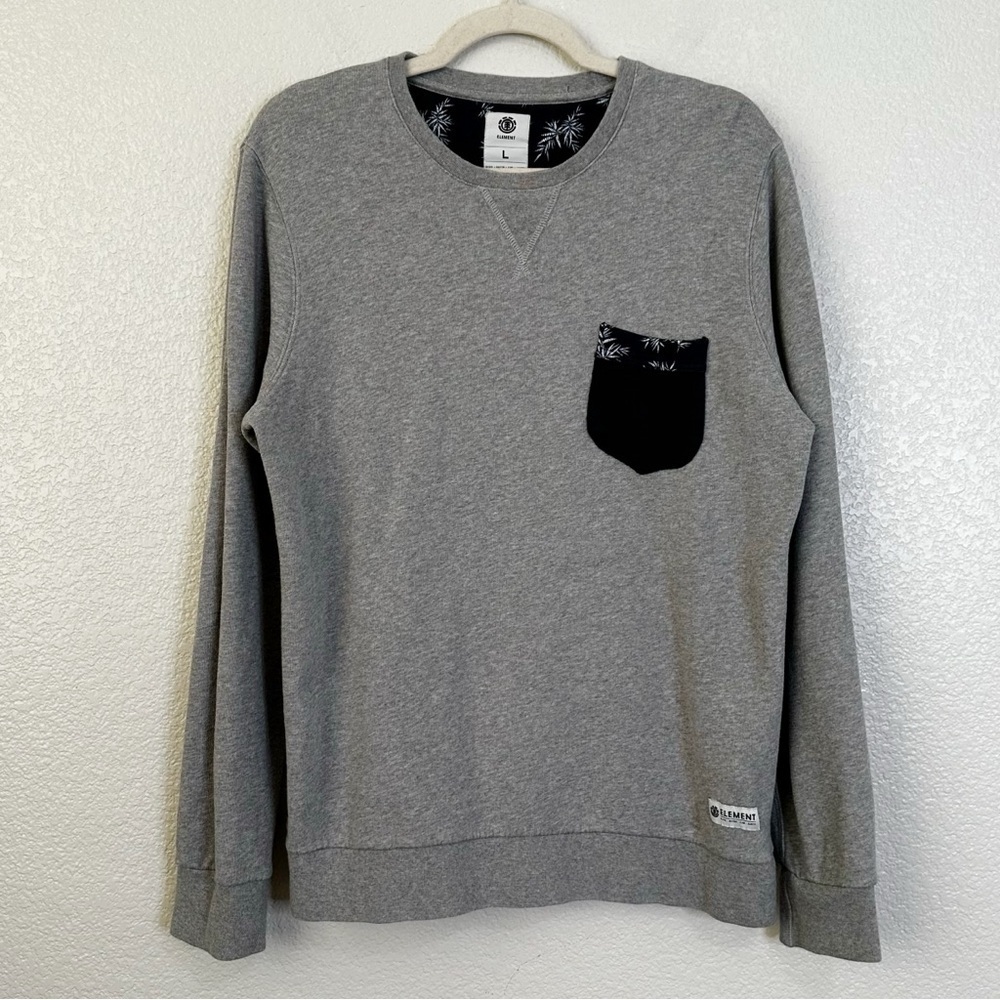 Element 100% Cotton Gray Long Sleeves Pocket Men's Sweatshirt, Sz Large